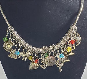 AZ521 Silver 20 Charm Chain Necklace with Free Earrings SUPER VALUE!