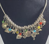 AZ521 Silver 20 Charm Chain Necklace with Free Earrings SUPER VALUE!