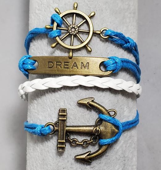 B1292 Turquoise Ship Wheel Anchor Dream Leather Layer Bracelet - Iris Fashion Jewelry