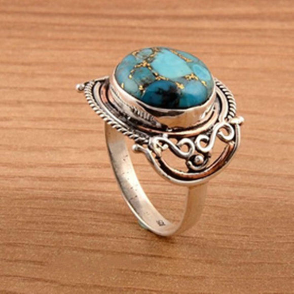 R115 Silver Blue Crackle Stone Ring - Iris Fashion Jewelry