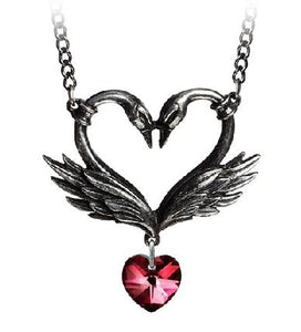 AZ840 Gun Metal Swan Heart Necklace with FREE EARRINGS