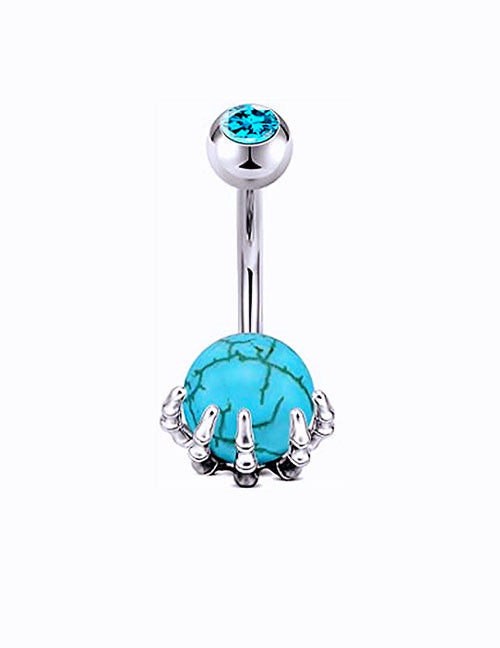 P98 Silver Blue Crackle Ball Claw Belly Button Ring - Iris Fashion Jewelry