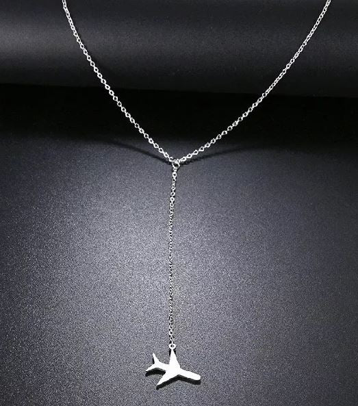 N369 Silver Dainty Airplane Dangle Necklace with FREE EARRINGS - Iris Fashion Jewelry