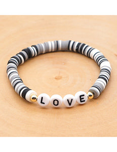 L128 Black White Gray Soft Bead "Love" Bracelet - Iris Fashion Jewelry