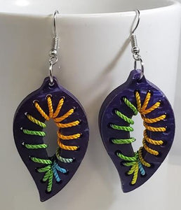 E713 Purple Leaf Coconut Shell Wooden Earrings