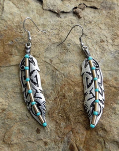 E1817 Silver Turquoise Decorated Leaf Earrings - Iris Fashion Jewelry