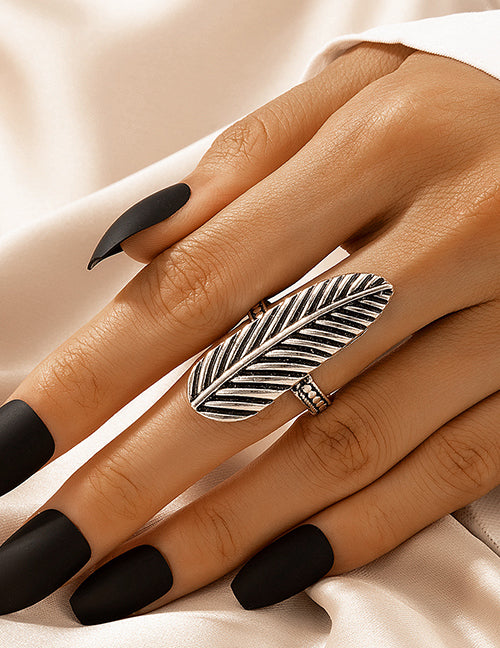 R472 Silver Long Feather Ring - Iris Fashion Jewelry
