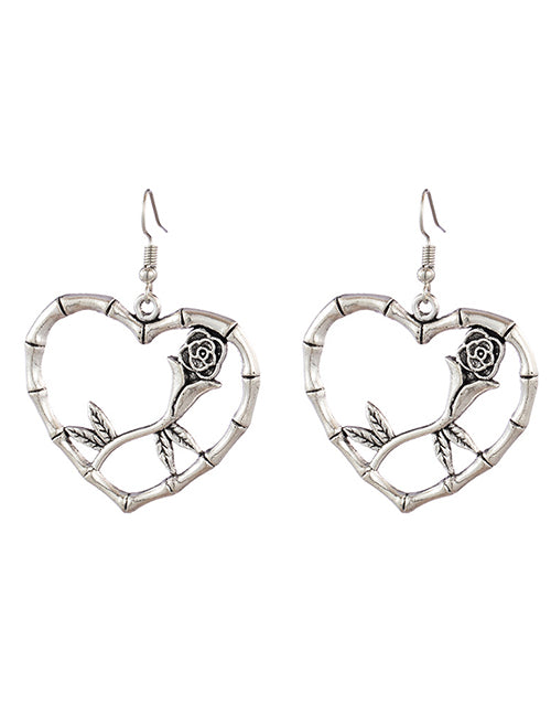 E1258 Silver Heart Rose Earrings - Iris Fashion Jewelry