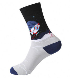 SF782 Gray Black Rocket Ship Socks - Iris Fashion Jewelry