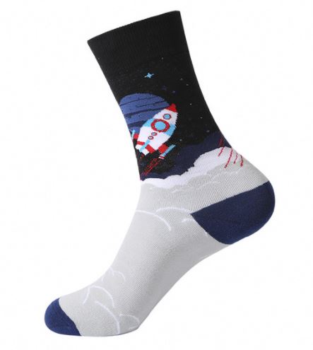 SF782 Gray Black Rocket Ship Socks - Iris Fashion Jewelry