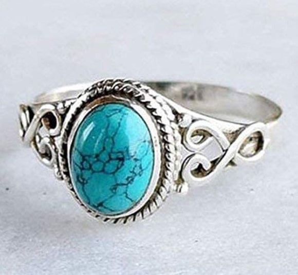 R207 Silver Turquoise Stone Ring - Iris Fashion Jewelry