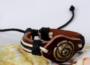 B514 Brown Leather Rose Bracelet - Iris Fashion Jewelry