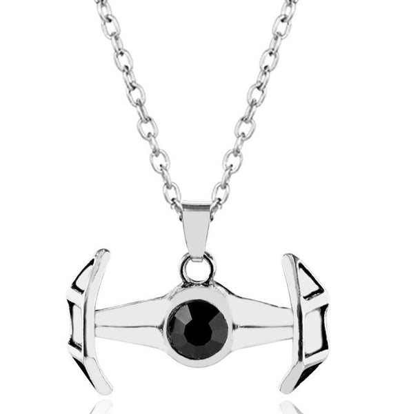 AZ422 Silver Black Gem Spacecraft Necklace with FREE EARRINGS
