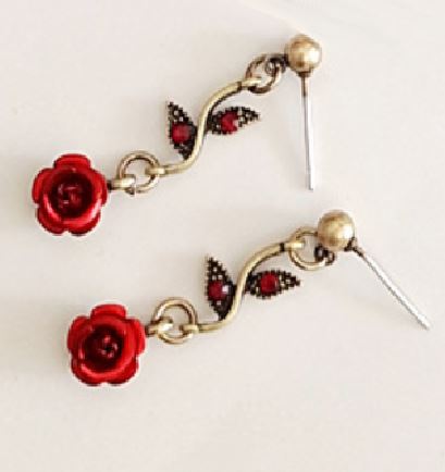 E1290 Gold Red Rose Earrings - Iris Fashion Jewelry