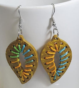 E56 Yellow Leaf Coconut Shell Wooden Earrings