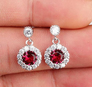 E01 Silver Rose Red Gemstone Earrings - Iris Fashion Jewelry