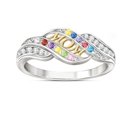 R283 Silver Multi Color Rhinestone Mom Ring - Iris Fashion Jewelry
