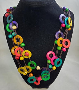 AZ1115 Multi Color Hoop Bead Wooden Necklace with FREE EARRINGS