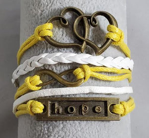 AZ759 Yellow & White Hope Heart Infinity Leather Layer Bracelet