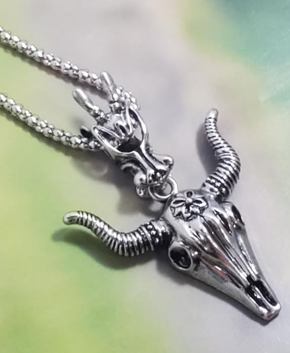 AZ42 Silver Dragon Bull Head Necklace with FREE EARRINGS - Iris Fashion Jewelry