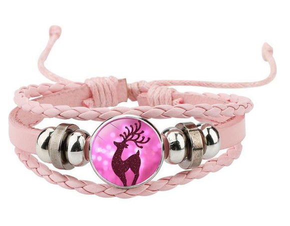 Z115 Reindeer Light Pink Leather Bracelet