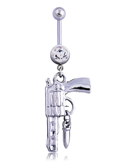 P92 Silver Revolver Pistol Belly Button Ring - Iris Fashion Jewelry