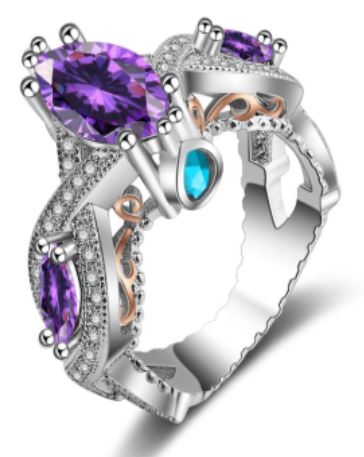 R169 Silver Multi Rhinestone Purple Gemstone Gold Accent Ring - Iris Fashion Jewelry