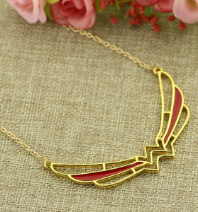 AZ692 Gold Red Enamel Winged W Necklace with FREE EARRINGS