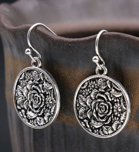 E1136 Silver Rose Embossed Earrings