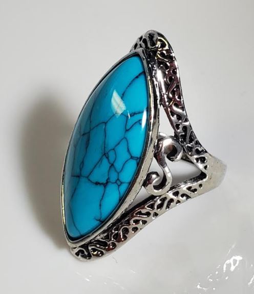 R58 Silver Turquoise Crackle Stone Ring - Iris Fashion Jewelry
