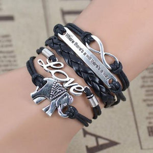 B501 Black Elephant Where There's a Will There's a Way Layer Bracelet - Iris Fashion Jewelry