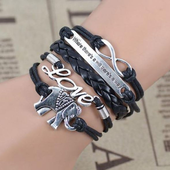 B501 Black Elephant Where There's a Will There's a Way Layer Bracelet - Iris Fashion Jewelry