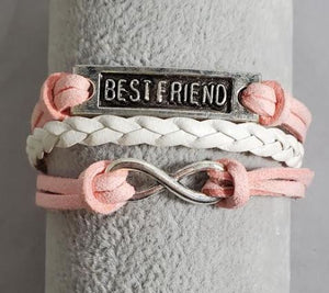 AZ799 Pale Pink & White Bestfriend Infinity Leather Layer Bracelet
