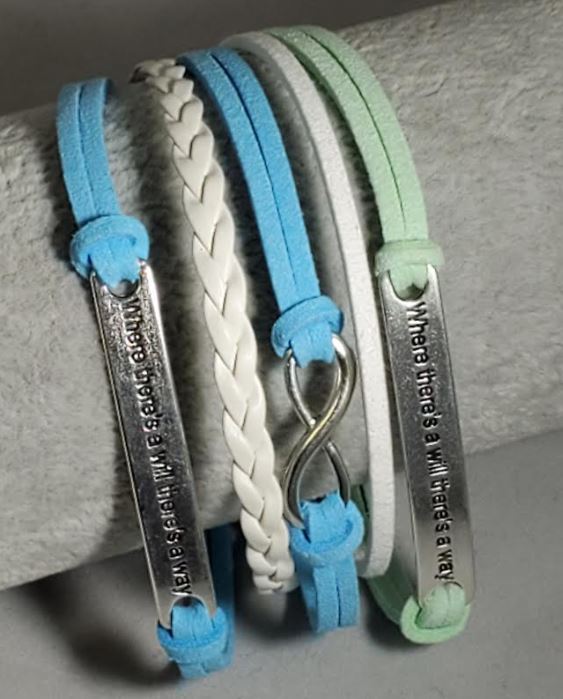 B965 Mint Green Light Blue Where There's a Will There's a Way Leather Bracelet - Iris Fashion Jewelry