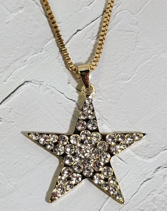 AZ216 Gold Rhinestone Star Necklace with FREE EARRINGS