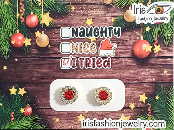 CX02 Naughty Nice I Tried Red Gem Earrings on Gift Card