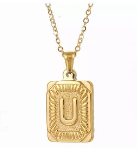 AZ302 Gold Letter U Necklace with FREE EARRINGS