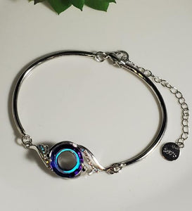 B106 Silver Iridescent Blue Gemstone Peacock Bracelet S925 - Iris Fashion Jewelry