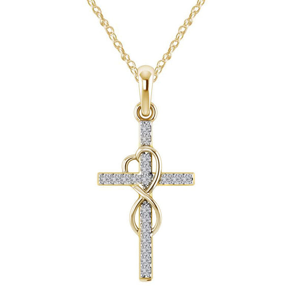 N2207 Gold Dainty Rhinestone Cross Necklace FREE Earrings - Iris ...
