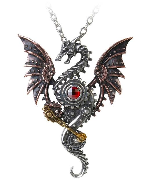AZ610 Silver Bronze Steampunk Design Dragon Necklace