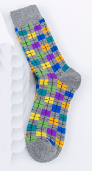 SF372 Gray Multi Color Squares Socks - Iris Fashion Jewelry