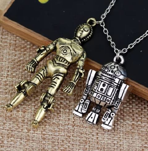 AZ411 Gold & Silver Robot Necklace with FREE EARRINGS