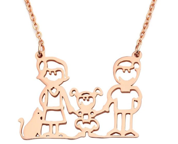 AZ443 Rose Gold Girl & Cat Family Necklace with FREE EARRINGS