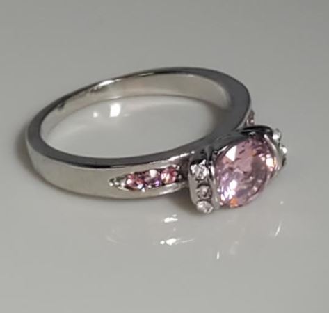 R707 Silver Pink Gemstone Rhinestone Ring - Iris Fashion Jewelry