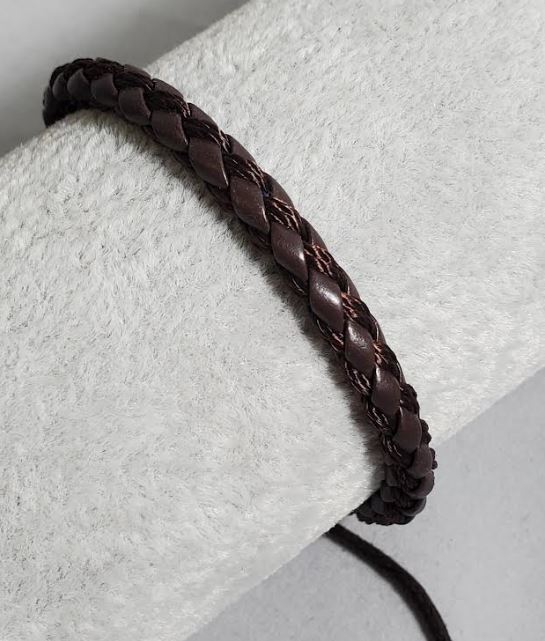 B595 Brown Braided Leather Pull Cord Bracelet