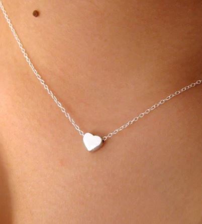N1533 Silver Dainty Heart Necklace With Free Earrings