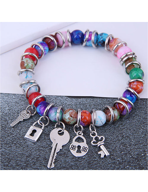 B1138 Multi Color Decorated Beads with Charms Bracelet - Iris Fashion Jewelry