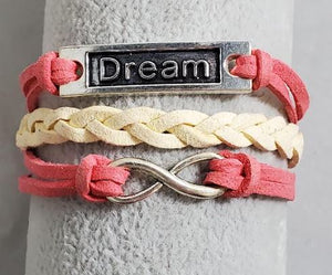 AZ1372 Pink & Beige Dream Infinity Layer Leather Bracelet