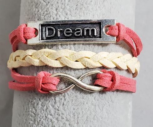 AZ1372 Pink & Beige Dream Infinity Layer Leather Bracelet