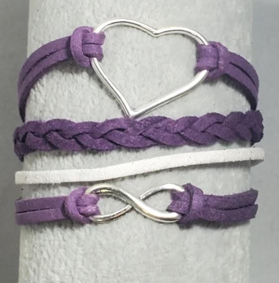 B725 Purple Heart Infinity Leather Layer Bracelet - Iris Fashion Jewelry
